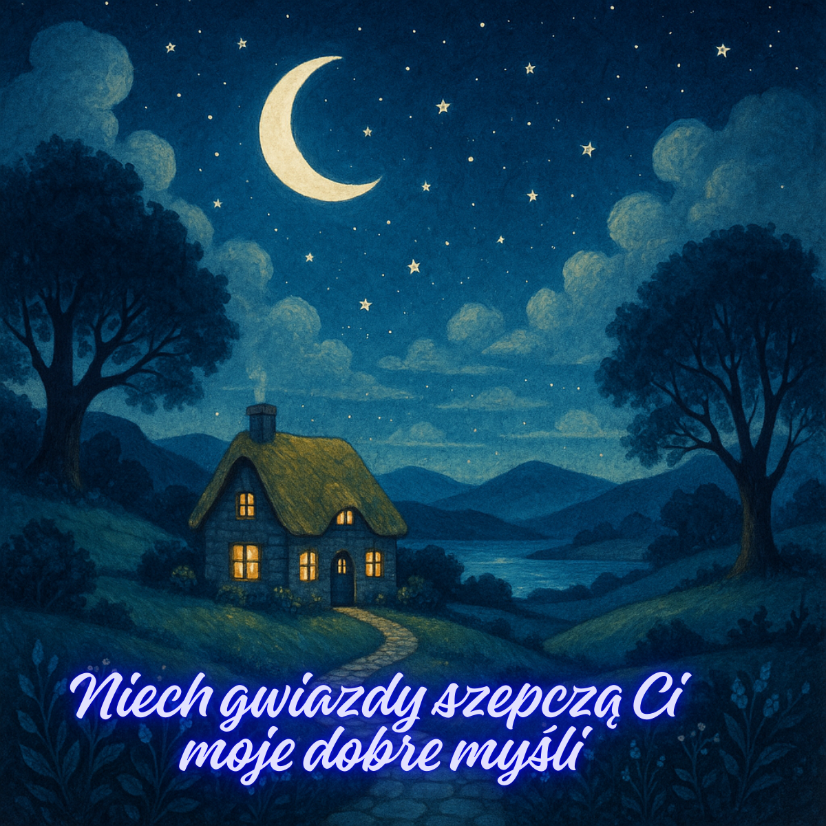 Piękne pozdrowienia na dobranoc spokojnej nocy i gwiaździste niebo