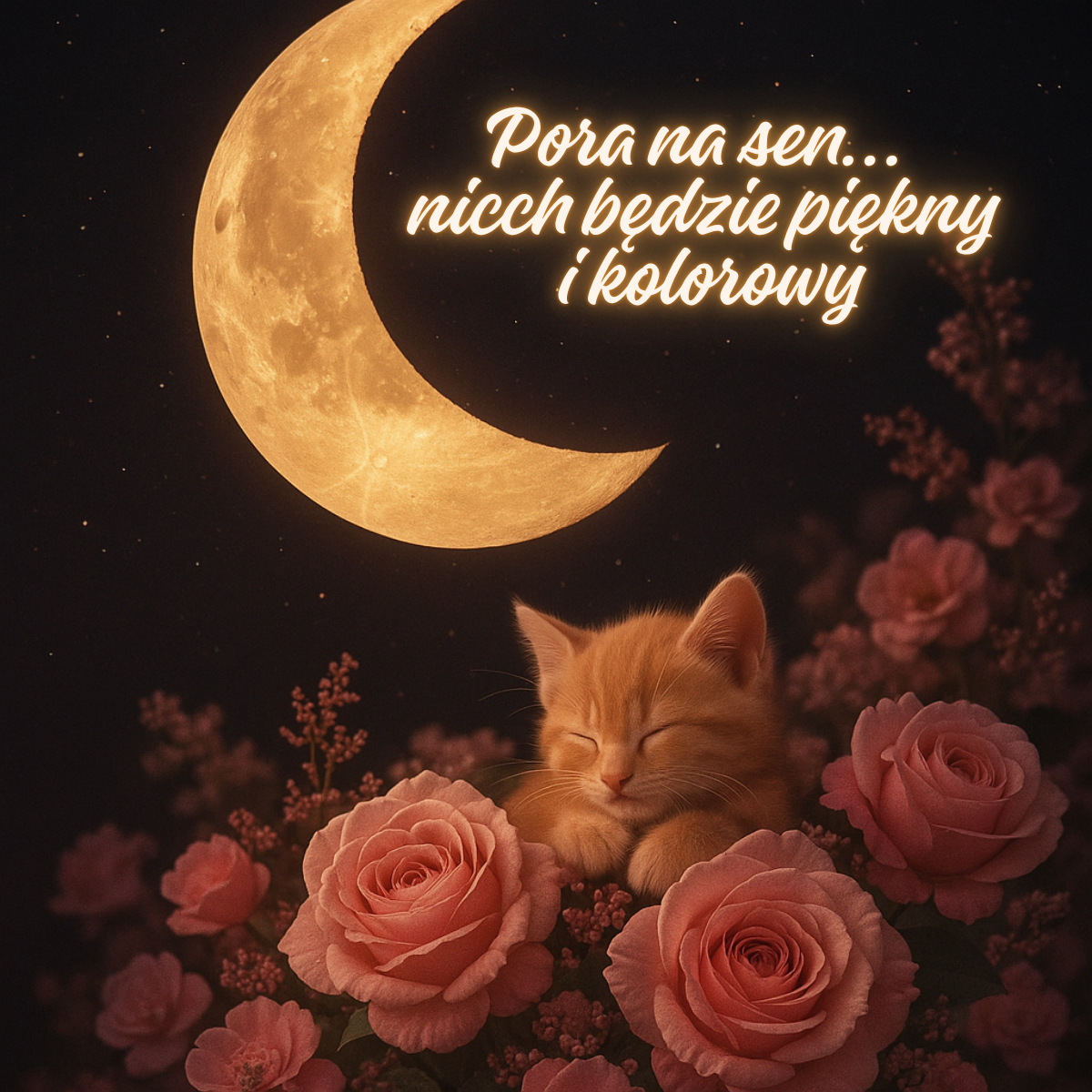 Kotek pod księżycem – kolorowych snów urocze obrazki na dobranoc
