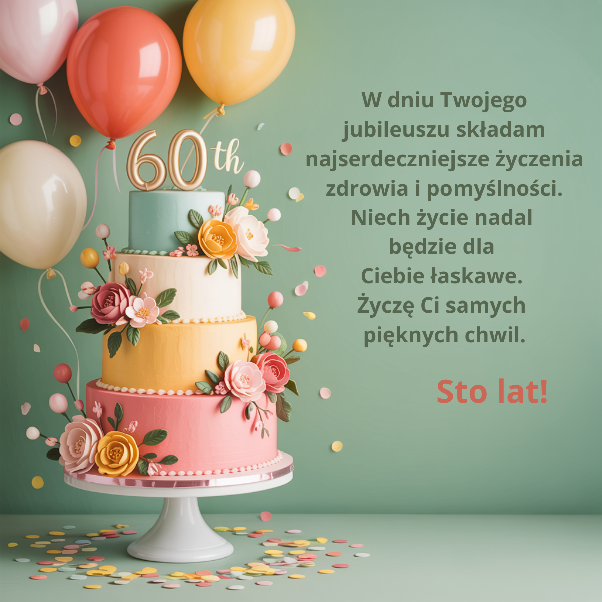 Elegancka grafika na 60. urodziny wyrażająca głębokie uznanie dla mądrości, doświadczenia i życiowych osiągnięć solenizanta.