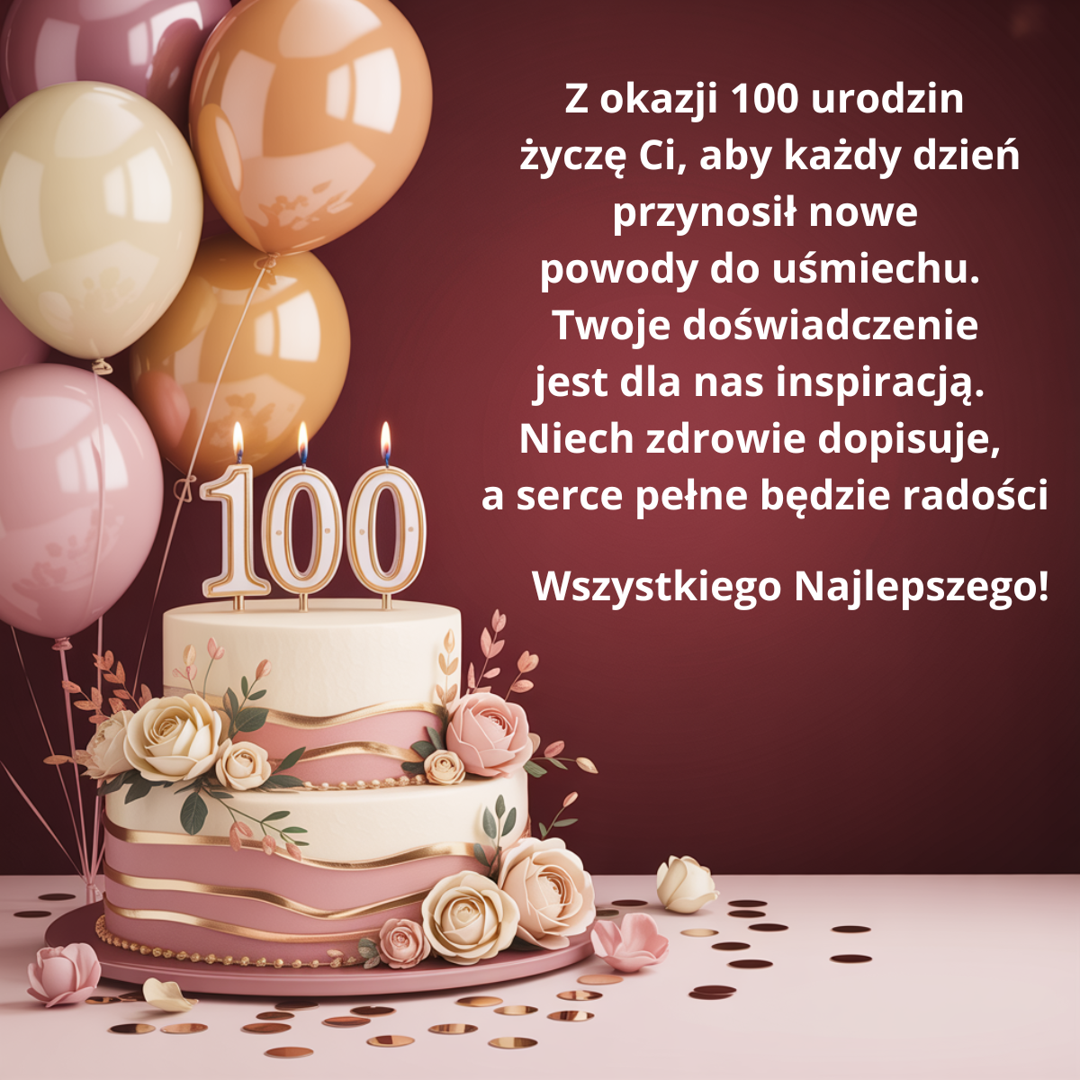 Kartka urodzinowa z okazji 100 urodzin z życzeniami 