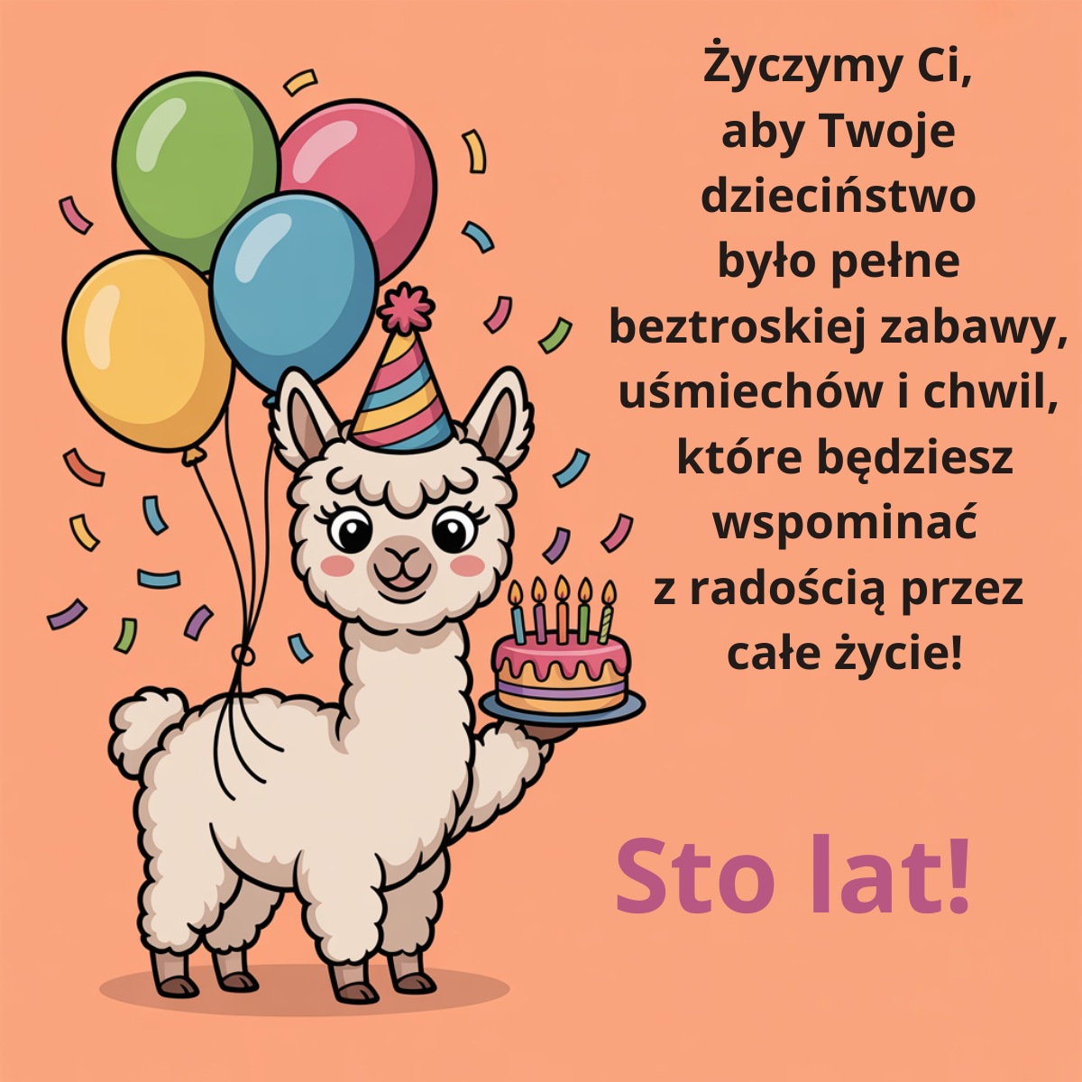 Kartka urodzinowa dla małego wnuka z lamą